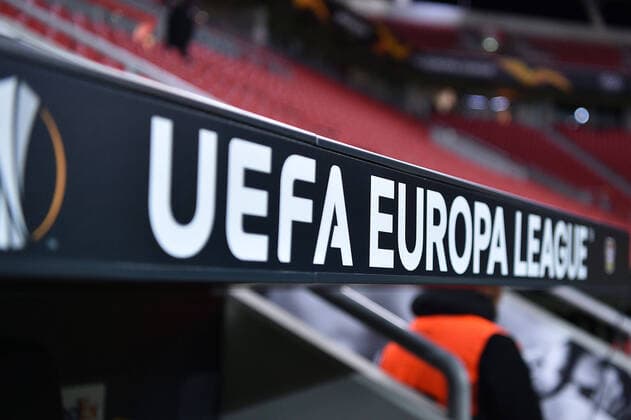 Fußball Europa League Sechzehntelfinale Bayer 04 Leverkusen - FC Porto am 20.02.2020 in der BayArena in Leverkusen Schriftzug Uefa Europa League DFL DFB regulations prohibit any use of photographs as image sequences and or quasi-video.