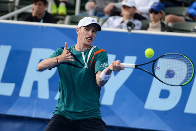 February 22, 2020, Delray Beach, Florida, United Sates: UGO HUMBERT of France in his semifinal match v. Y. Nishioka in the Delray Beach Open tennis tournament in Delray Beach Florida. Tennis 2020: Delray Beach Open - ZUMAl132 20200222_zap_l132_015 Copyright: xChristopherxLevyx