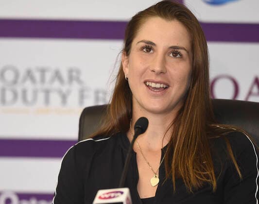 (200223) -- DOHA, Feb. 23, 2020 (Xinhua) -- Belinda Bencic of Switzerland attends a press conference, PK, Pressekonferenz prior to the 2020 WTA, Tennis Damen Qatar Open tennis tournament in Doha, Qatar, Feb. 23, 2020. (Photo by Nikku Xinhua) (SP)QATAR-DOHA-TENNIS-WTA QATAR OPEN 