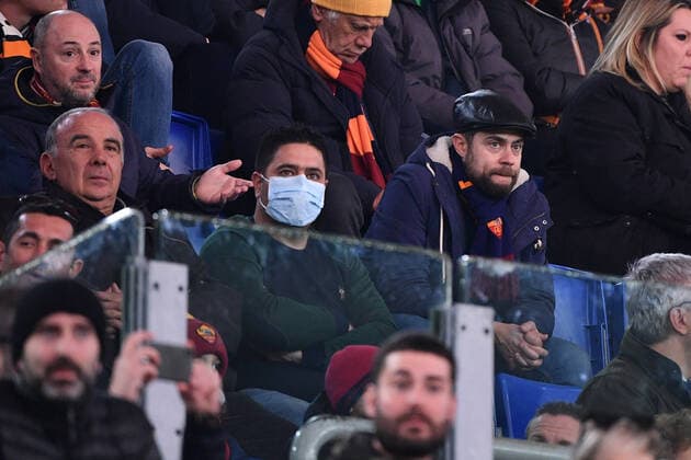 Photo Alfredo Falcone - LaPresse23 02 2020 Roma (Italy SoccerRoma - LecceItalian Football Championship League A Tim 2019 2020 - Olimpico Stadium of RomaIn the pic: fans with mask for the Coronavirus emergency  Copyright: xAlfredoxFalcone LaPresse ALFREDOx