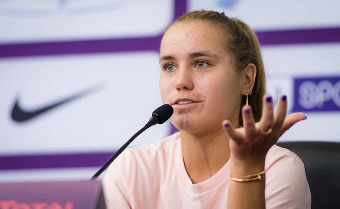 February 23, 2020, Doha, QATAR: Sofia Kenin of the United States talks to the media during All Access Hour at the 2020 Qatar Total Open WTA, Tennis Damen Premier 5 tennis tournament 2020 Qatar Total Open, Tennis, Doha, Qatar, Feb 23 - ZUMAa181 20200223_zaa_a181_123 Copyright: xRobxPrangex