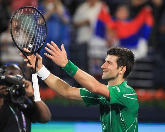 Sieger Novak Djokovic (SRB) winkt und bedankt sich bei den Zuschauern, Fans nach dem Sieg Tennis - Dubai Duty Free Tennis Championships - ATP, Tennis Herren - Dubai Duty Free Tennis Stadium - Dubai - - United Arab Emirates - 24 February 2020. Copyright: xJuergenxHasenkopfx