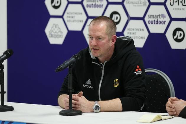 Bundestrainer Henrik Roedl (Deutschland) nach der Niederlage auf der Pressekonferenz, Grossbritannien vs. Deutschland, Basketball, Qualifikationsspiel, EuroBasket 2021, 24.02.2020 Newcastle upon Tyne Newcastle upon Tyne Grossbritannien