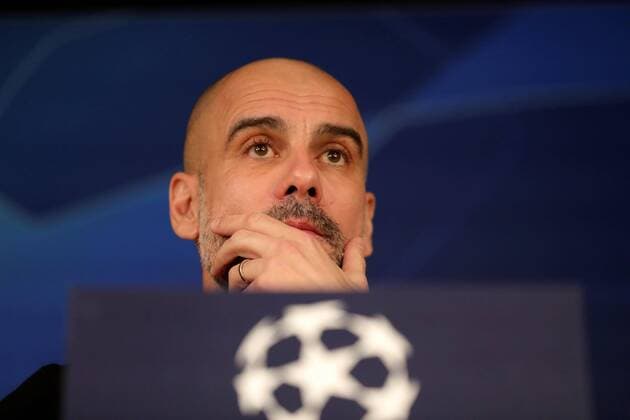 Manchester City s head coach, Pep Guardiola, attends a press conference, PK, Pressekonferenz at Santiago Bernabeu stadium in Madrid, Spain, 25 February 2020. Manchester City will be facing Real Madrid in the first leg match of the Champions League round of 16 match 26 February 2020. Manchester City presser !ACHTUNG: NUR REDAKTIONELLE NUTZUNG!  Copyright: xJuanjoxMartinx GRAF6574 20200225-637182573829057327
