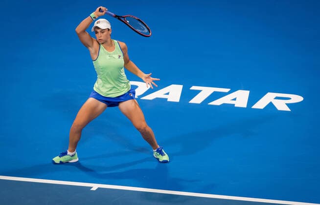 February 25, 2020, Doha, SPAIN: Ashleigh Barty of Australia in action during her second-round match at the 2020 Qatar Total Open WTA, Tennis Damen Premier 5 tennis tournament against Laura Siegemund of Germany 2020 Qatar Total Open, Tennis, Doha, Qatar, Feb 25 - ZUMAa181 20200225_zaa_a181_118 Copyright: xRobxPrangex