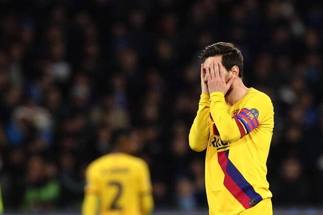Lionel Messi of Barcelona dejection Napoli 25-02-2020 Stadio San Paolo Football Champions League 2019 2020 - Round 16, 1st leg SSC Napoli - FC Barcelona, Barca Photo Cesare Purini Insidefoto cesarexpurini