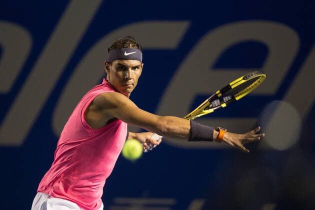 Sport Bilder des Tages (200226) -- ACAPULCO, Feb. 26, 2020 -- Rafael Nadal of Spain hits a return during the men s singles first round match against Pablo Andujar of Spain at the 2020 ATP, Tennis Herren Mexican Open tennis tournament in Acapulco, Mexico, Feb. 25, 2020. Francisco Canedo) (SP)MEXICO-ACAPULCO-TENNIS-ATP-MEXICAN OPEN-DAY 2 FuxLangxisike¡¤kanieduo 