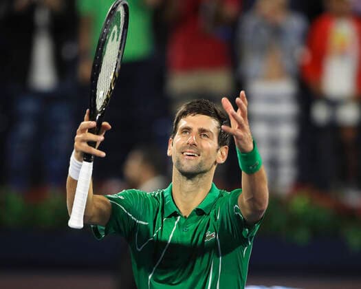 Novak Djokovic (SRB) jubelt nach seinem Sieg, Jubel, Freude, Emotion Tennis - Dubai Duty Free Tennis Championships - ATP, Tennis Herren - Dubai Duty Free Tennis Stadium - Dubai - - United Arab Emirates - 26 February 2020. Â Copyright: xJuergenxHasenkopfx
