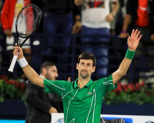 Novak Djokovic (SRB) streckt die Arme hoch und jubelt nach dem Sieg, Jubel, Freude, Emotion Tennis - Dubai Duty Free Tennis Championships - ATP, Tennis Herren - Dubai Duty Free Tennis Stadium - Dubai - - United Arab Emirates - 26 February 2020. Â Copyright: xJuergenxHasenkopfx