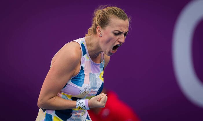 February 26, 2020, Doha, QATAR: Petra Kvitova of the Czech Republic in action during her third-round match at the 2020 Qatar Total Open WTA, Tennis Damen Premier 5 tennis tournament against Jelena Ostapenko of Latvia 2020 Qatar Total Open, Tennis, Doha, Qatar, Feb 26 - ZUMAa181 20200226_zaa_a181_025 Copyright: xRobxPrangex