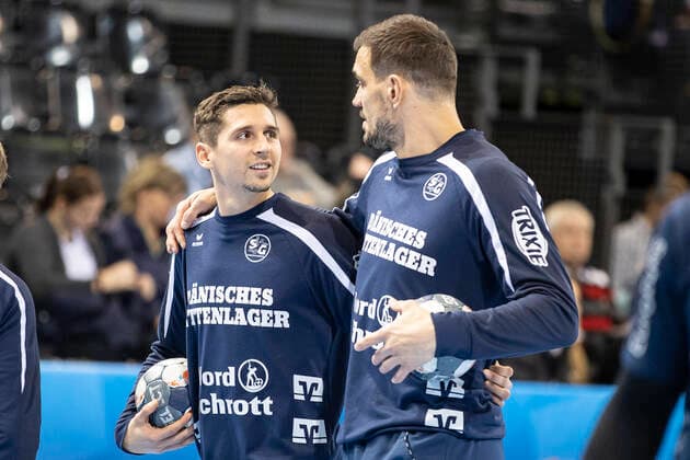 SG Flensburg-Handewitt vs RK Celje Pivovarna Lasko, Handball, EHF Champions League Gruppenphase, 26.02.20; Flensburg Marius Steinhauser (SG Flensburg-Handewitt, 19) und Michal Jurecki (SG Flensburg-Handewitt, 55) Copyright: xBEAUTIFULxSPORTS MarioxM.xKobergx
