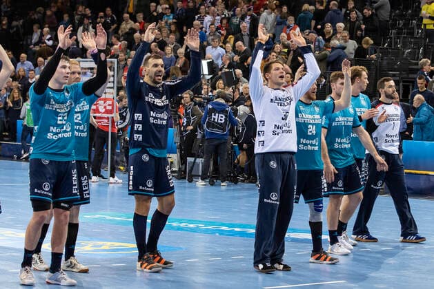 SG Flensburg-Handewitt vs RK Celje Pivovarna Lasko, Handball, EHF Champions League Gruppenphase, 26.02.20; Flensburg Jubel nach Sieg Copyright: xBEAUTIFULxSPORTS MarioxM.xKobergx