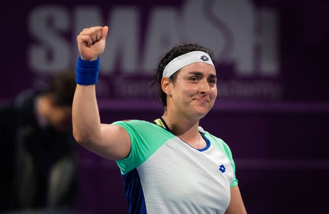 February 26, 2020, Doha, QATAR: Ons Jabeur of Tunisia in action during her third-round match at the 2020 Qatar Total Open WTA, Tennis Damen Premier 5 tennis tournament against Karolina Pliskova of the Czech Republic 2020 Qatar Total Open, Tennis, Doha, Qatar, Feb 26 - ZUMAa181 20200226_zaa_a181_190 Copyright: xRobxPrangex