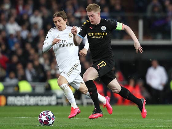 Real Madrid v Manchester City UEFA Champions League Luka Modric of Real Madrid and Kevin De Bruyne of Manchester City during the UEFA Champions League match at the Estadio Santiago Bernabeu, Madrid Content Not Available For UK Newspapers Copyright: xYannisxHalasx FIL-14163-0020