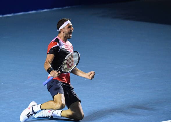 (200227) -- ACAPULCO, Feb. 27, 2020 -- Grigor Dimitrov of Bulgaria celebrates after the men s singles second round match between Grigor Dimitrov of Bulgaria and Adrian Mannarino of France at the 2020 ATP, Tennis Herren Mexican Open tennis tournament in Acapulco, Mexico, Feb. 26, 2020. ) (SP)MEXICO-ACAPULCO-TENNIS-ATP-MEXICAN OPEN XinxYuewei 