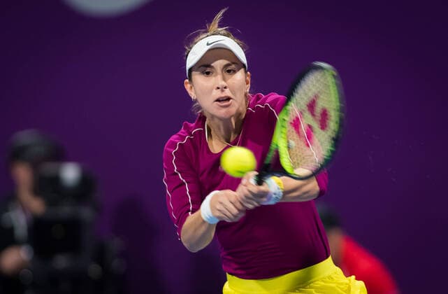 February 26, 2020, Doha, QATAR: Belinda Bencic of Switzerland in action during her third-round match at the 2020 Qatar Total Open WTA, Tennis Damen Premier 5 tennis tournament against Yulia Putintseva of Kazakhstan 2020 Qatar Total Open, Tennis, Doha, Qatar, Feb 26 - ZUMAa181 20200226_zaa_a181_209 Copyright: xRobxPrangex