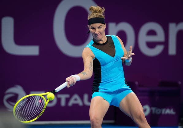 February 27, 2020, Doha, QATAR: Svetlana Kuznetsova of Russia in action during her quarter-final match at the 2020 Qatar Total Open WTA, Tennis Damen Premier 5 tennis tournament against Belinda Bencic of Switzerland 2020 Qatar Total Open, Tennis, Doha, Qatar, Feb 27 - ZUMAa181 20200227_zaa_a181_077 Copyright: xRobxPrangex