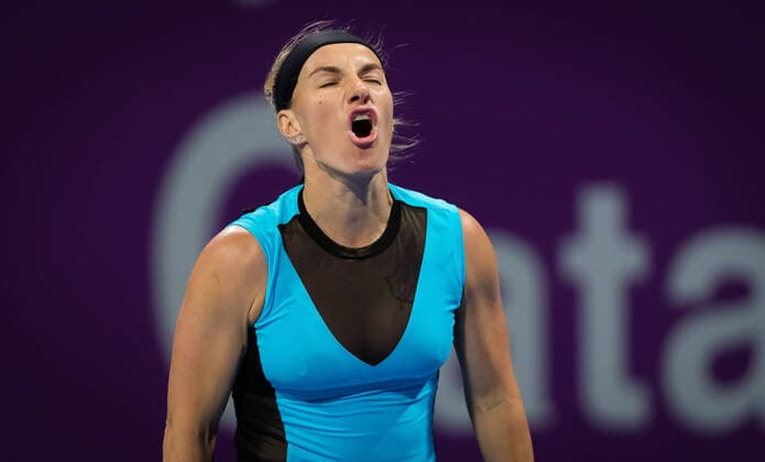 February 27, 2020, Doha, QATAR: Svetlana Kuznetsova of Russia in action during her quarter-final match at the 2020 Qatar Total Open WTA, Tennis Damen Premier 5 tennis tournament against Belinda Bencic of Switzerland 2020 Qatar Total Open, Tennis, Doha, Qatar, Feb 27 - ZUMAa181 20200227_zaa_a181_086 Copyright: xRobxPrangex