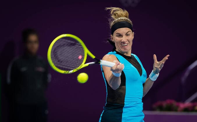 Sport Bilder des Tages February 27, 2020, Doha, QATAR: Svetlana Kuznetsova of Russia in action during her quarter-final match at the 2020 Qatar Total Open WTA, Tennis Damen Premier 5 tennis tournament against Belinda Bencic of Switzerland 2020 Qatar Total Open, Tennis, Doha, Qatar, Feb 27 - ZUMAa181 20200227_zaa_a181_094 Copyright: xRobxPrangex