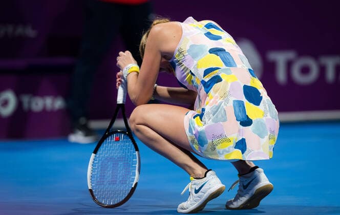 February 27, 2020, Doha, QATAR: Petra Kvitova of the Czech Republic in action during her quarter-final match at the 2020 Qatar Total Open WTA, Tennis Damen Premier 5 tennis tournament against Ons Jabeur of Tunisia 2020 Qatar Total Open, Tennis, Doha, Qatar, Feb 27 - ZUMAa181 20200227_zaa_a181_108 Copyright: xRobxPrangex