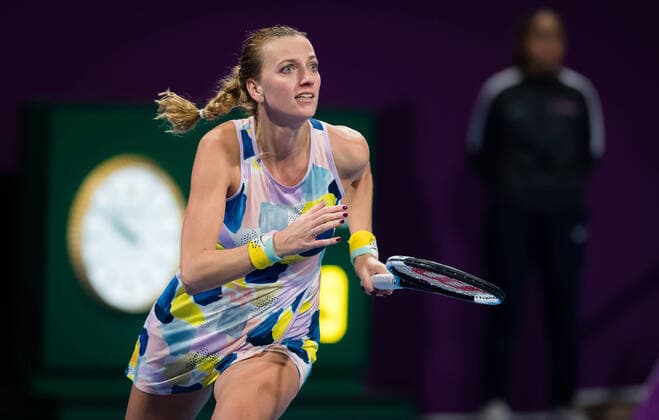 February 27, 2020, Doha, QATAR: Petra Kvitova of the Czech Republic in action during her quarter-final match at the 2020 Qatar Total Open WTA, Tennis Damen Premier 5 tennis tournament against Ons Jabeur of Tunisia 2020 Qatar Total Open, Tennis, Doha, Qatar, Feb 27 - ZUMAa181 20200227_zaa_a181_114 Copyright: xRobxPrangex