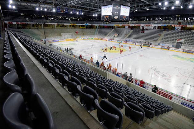 Leere Tissot Arena, EHC Biel - ZSC Lions, National League, Eishockey, 28.02.2020