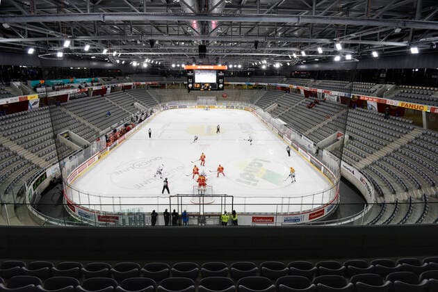 Leere Tissot Arena, EHC Biel - ZSC Lions, National League, Eishockey, 28.02.2020
