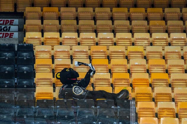 29.02.2020, Lugano, Corner Arena, Ice hockey, Eishockey NL: HC Lugano - HC Ambri-Piotta, Game played with closed doors. Lugano™s mascotte, Giazzy Lugano Corner Arena Tessin Switzerland Copyright: xJustPictures.ch AndreaxBrancax
