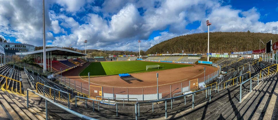 Fußball, Stadiongeschichte Sportfreunde Siegen Das Leimbachstadion, Heimstaette der Sportfreunde Siegen Fussball Oberliga Westfalen, Leimbachstadion, Sportfreunde Siegen am 01.03.2020 in Siegen Deutschland.