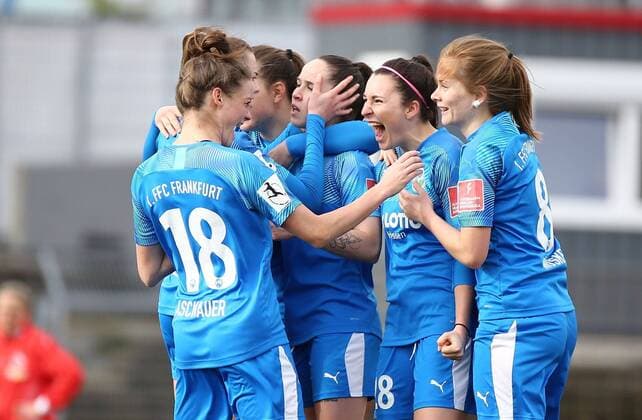 01.03.2020, xcex, GER, Koeln, Suedstadion, Frauenfussball, 1. Bundesliga, DIE LIGA, FLYERALARM Frauen-Bundesliga Saison 2019 2020 1. FC Koeln - 1. FFC Frankfurt Torjubel FFC Frankfurt, Jubel, Freude, Emotionen, Goal celebration DFL regulations prohibit any use of photographs as image sequences and or quasi-video
