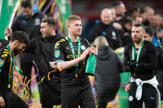 Kevin De Bruyne of Manchester City celebrates the victory during the EFL Carabao Cup Final match between Aston Villa and Manchester City at Wembley Stadium, London, England on 1 March 2020. Copyright: xSalvioxCalabresex 26570017