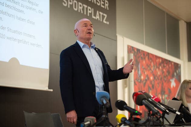 Medienkonferenz - Swiss Ice hockey, Eishockey Ittigen, 02.03.2020, Medienkonferenz Swiss Ice Hockey, die Liga informiert über den weiteren Saisonverlauf im Bezug auf den Coronavirus, Denis Vaucher (Director National League & Swiss League - Member of the Executive Board Swiss Ice Hockey)