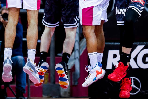 Bonn, Germany, TelekomDome, 01.03.2020: Four players advance to rebound during the easy Credit BBL match Telekom Baskets Bonn vs. Oliver Würzburg in the season 2019 2020.
