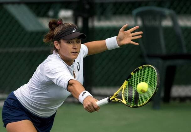 Caroline Dolehide of US in action against Belarusian tennis player Olga Govortsova, during a match of day 1 of the Monterrey Tennis Open, in Monterrey, Mexico, 02 March 2020. Tennis Open of Monterrey !ACHTUNG: NUR REDAKTIONELLE NUTZUNG!  Copyright: xMIGUELxSIERRAx AME163 20200303-637187983599323681