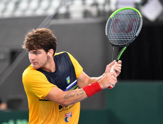TENNIS DAVIS CUP TRAINING, Brazilian tennis player Thiago Seyboth Wild is seen during practice ahead of the Davis Cup qualifier between Australia and Brazil in Adelaide. Wednesday, March 4, 2020. ( NO ARCHIVING, EDITORIAL USE ONLY, NO USE IN BOOKS WITHOUT CONSENT ADELAIDE SA AUSTRALIA  Copyright: xDAVIDxMARIUZx 20200304001453495344