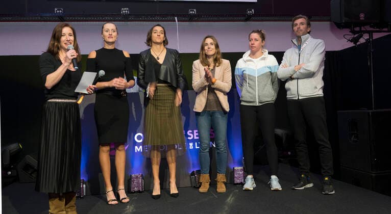 Kristina Mladenovic - Caroline Garcia - Alize Cornet - Pauline Parmentier - Julien Benneteau TENNIS : Equipe de France feminine - Soiree des joueuses Village Open 6eme Sens - Lyon 03 03 2020 SandrineThesillat Panoramic 