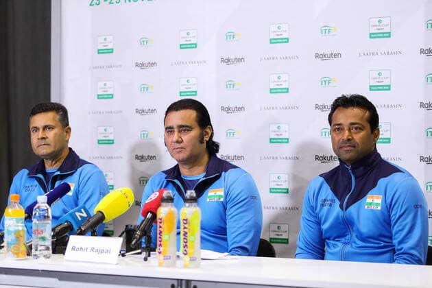 Davis Cup - India press conference, PK, Pressekonferenz Indian coach Rohit Rajpal (L) and Indian tennis player Leander Paes speak to the media during a press conference during the Davis Cup Qualifiers between Croatia and India in Zagreb, Croatia, on March 03, 2020. LukaxStanzl PIXSELL