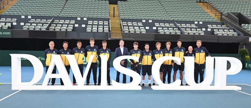 TENNIS DAVIS CUP DRAW, Brazilian players pose for a photo during the official draw of the Davis Cup teams ahead of the Davis Cup qualifier between Australia and Brazil in Adelaide. Thursday, March 5, 2020. ( NO ARCHIVING, EDITORIAL USE ONLY, NO USE IN BOOKS WITHOUT CONSENT ADELAIDE SA AUSTRALIA  Copyright: xDAVIDxMARIUZx 20200305001453728801