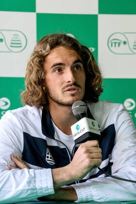 (200305) -- MANILA, March 5, 2020 (Xinhua) -- Stefanos Tsitsipas of Greece speaks during a press conference, PK, Pressekonferenz ahead of the Davis Cup World Group II match between the Philippines and Grecce in Manila, the Philippines on March 5, 2020. (Xinhua Rouelle Umali) (SP)PHILIPPINES-MANILA-TENNIS-DAVIS CUP-PRESS CONFERENCE 
