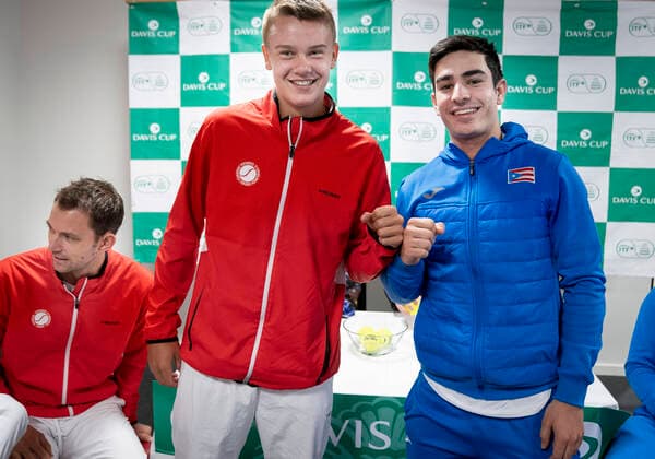 Anden kamp er mellem Holger Rune og Ignacio Garcia. Her ved Dansk Tennis Forbund som holder pressemoede og lodtraekning i Holbaek Sportsby torsdag den 5. marts 2020. Danmark moeder Puerto Rico i Davis Cup henholdsvis den 6. og 7. marts.. , Copenhagen Denmark