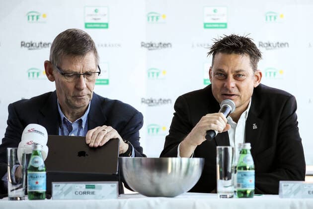 TENNIS - Davis Cup, AUT vs URU GRAZ,AUSTRIA,05.MAR.20 - TENNIS - ITF Davis Cup, Austria vs Uruguay, preview, draw. Image shows Martin Corrie and referee Andreas Egli. GEPAxpictures xMaticxKlansek