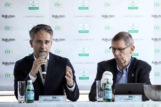 GRAZ,AUSTRIA,05.MAR.20 - TENNIS - ITF Davis Cup, Austria vs Uruguay, preview, draw. Image shows Kurt Hohensinner (Graz) and Martin Corrie (ITF).
