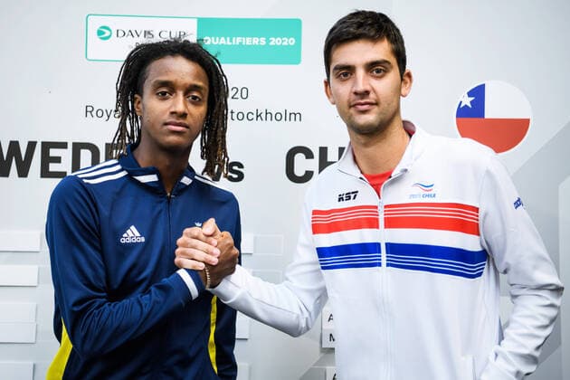 2020305 Mikael Ymer of Sweden and Marcelo Tomas Barrios Vera of Chile during the draw ceremony on March 5, 2020 in Stockholm. Copyright: ERIKxSIMANDER BB200305BB374