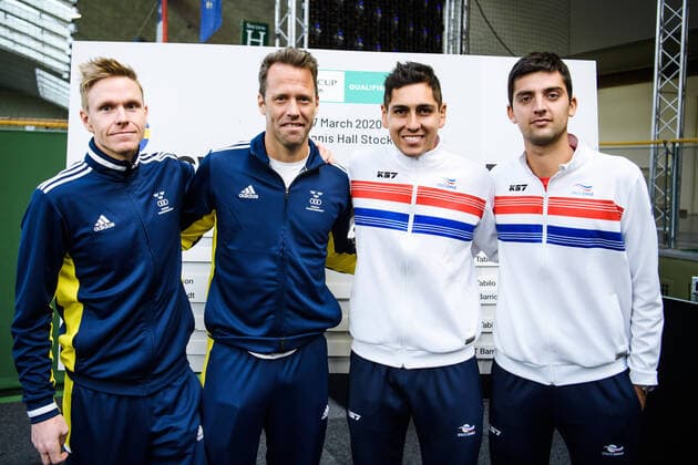 2020305 Markus Eriksson, Robert Lindstedt of Sweden and Alejandro Tabilo, Marcelo Tomas Barrios Vera of Chile during the draw ceremony on March 5, 2020 in Stockholm. Copyright: ERIKxSIMANDER BB200305BB375