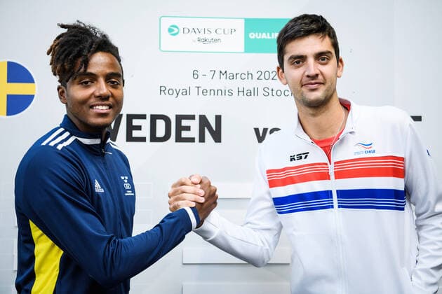 2020305 Elias Ymer of Sweden and Marcelo Tomas Barrios Vera of Chile during the draw ceremony on March 5, 2020 in Stockholm. Copyright: ERIKxSIMANDER BB200305BB378