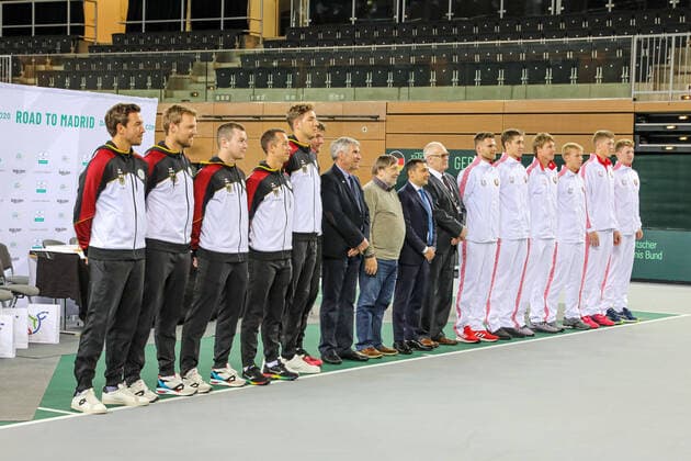 Team Deutschland und Weißrussland nach der Auslosung, Davis Cup Qualifikation 2020 - Deutschland vs. Weißrussland, Düsseldorf, 05.03.2020,