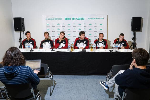 Das deutsche Team nach der Auslosung, Davis Cup Qualifikation 2020 - Deutschland vs. Weißrussland, Düsseldorf, 05.03.2020,