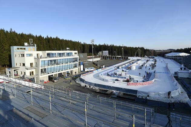 An empty tribune as a part of the Vysocina Arena in Nove Mesto na Morave, South Moravia, Czech Republic, where the World Biathlon Cup will take place from March 5 to March 8, 2020, is seen on March 5, 2020. The cup will be held without the audience present in connection with the novel coronavirus outbreak. (CTKxPhoto JosefxVostarek) CTKPhotoP202003050783901 _JVO5660