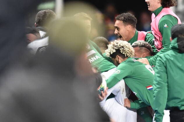Joie de Ryad Boudebouz et de ses coequipiers (saint etienne) FOOTBALL : AS Saint Etienne vs Stade Rennais - Coupe de France - 1 2 finale - 05 03 2020 FredericChambert Panoramic 