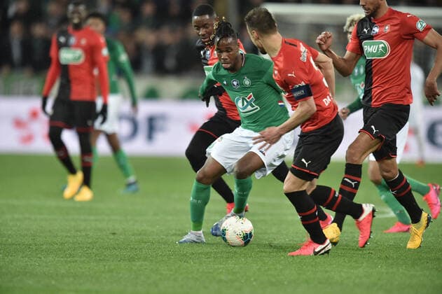 Charles Abi (saint etienne) vs Damien Da Silva (rennes) FOOTBALL : AS Saint Etienne vs Stade Rennais - Coupe de France - 1 2 finale - 05 03 2020 FredericChambert Panoramic 
